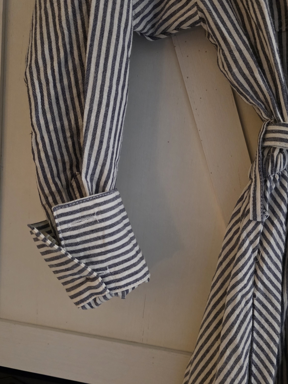 By Together Navy & White Striped Maxi Shirt Dress with Tie Waist - Picture 4 of 7